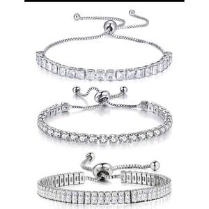 Cubic Zirconia Bracelet Adjustable Tennis Bracelet Silver Plated‎ Jewelry